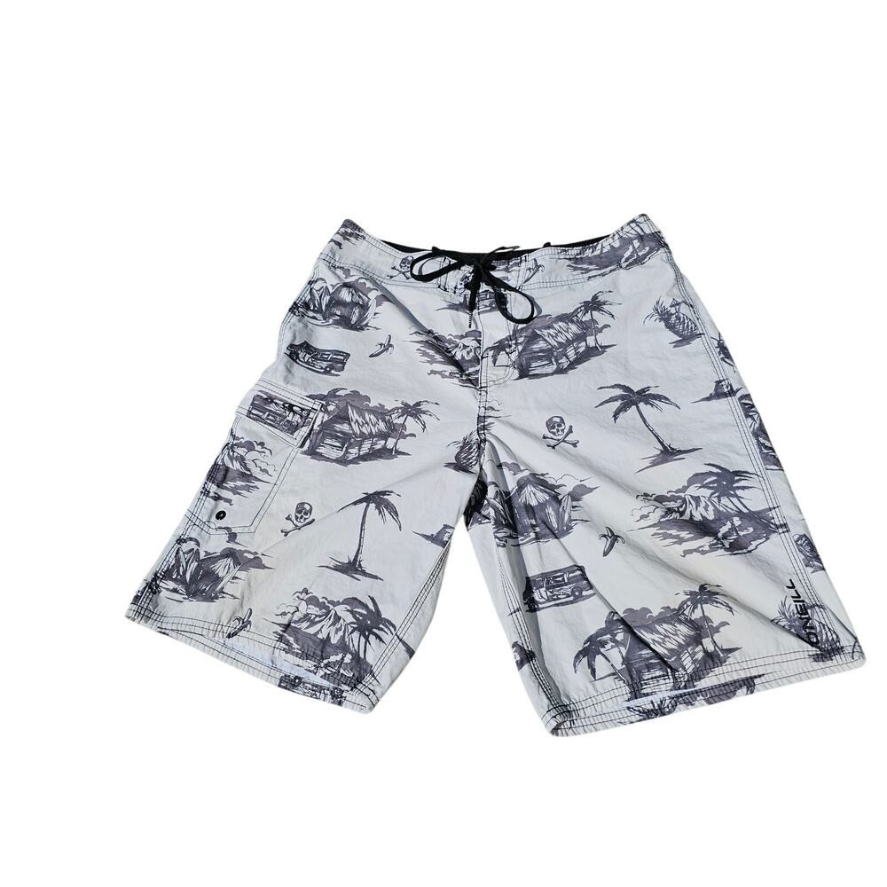 O'neill Surf Swim Shorts Trunks White and Black Shorts Size Medium Print